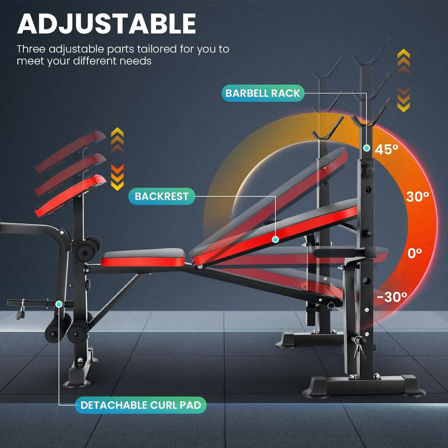 6 in 1 660lbs Weight Bench Set with Squat Rack