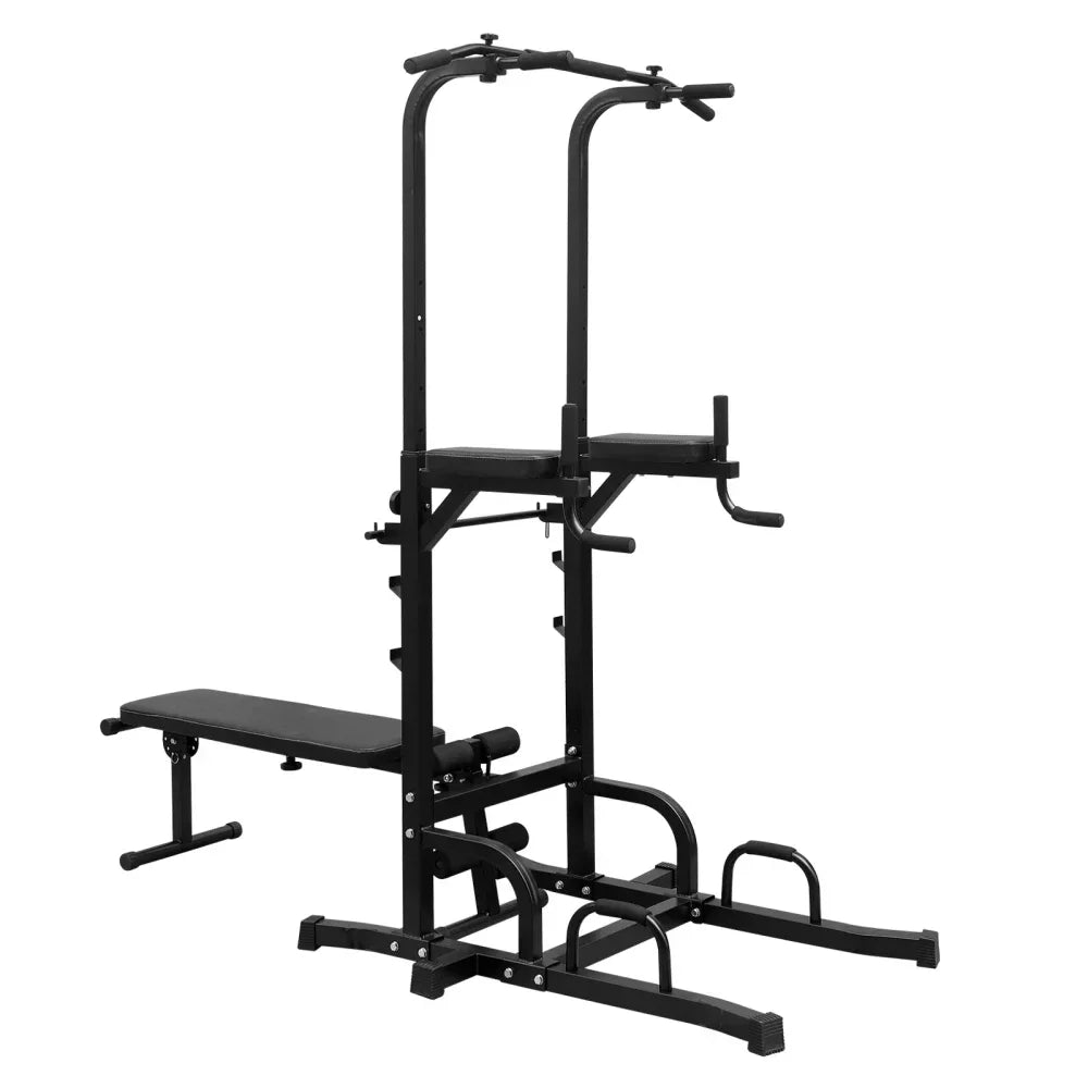 Dip Station with Bench Pull Up Bar Stand Adjustable Height