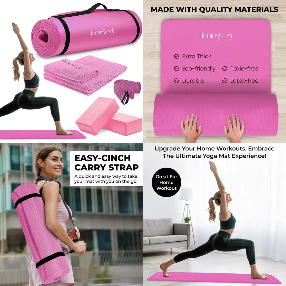 1/2 Inch Thick Non Slip Mat with Yoga Foam Blocks