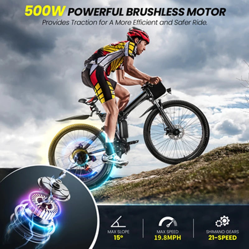 26" Folding Electric Bike, 20MPH, 50Miles Range, Cruise Control