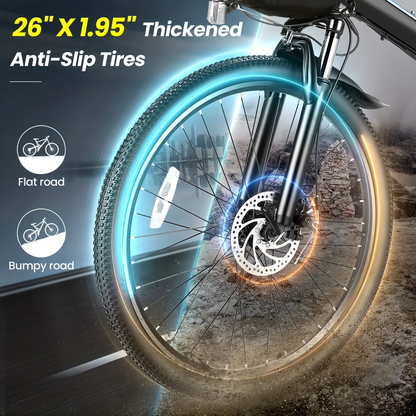 26" Folding Electric Bike, 20MPH, 50Miles Range, Cruise Control