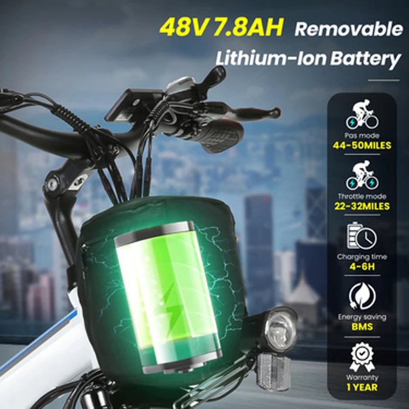 26" Folding Electric Bike, 20MPH, 50Miles Range, Cruise Control