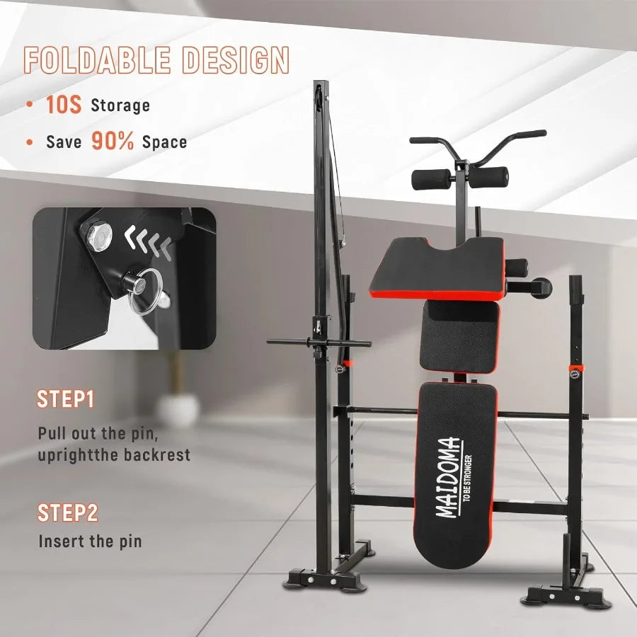 Adjustable Weight Bench with Lat Pulldown and Leg Extension