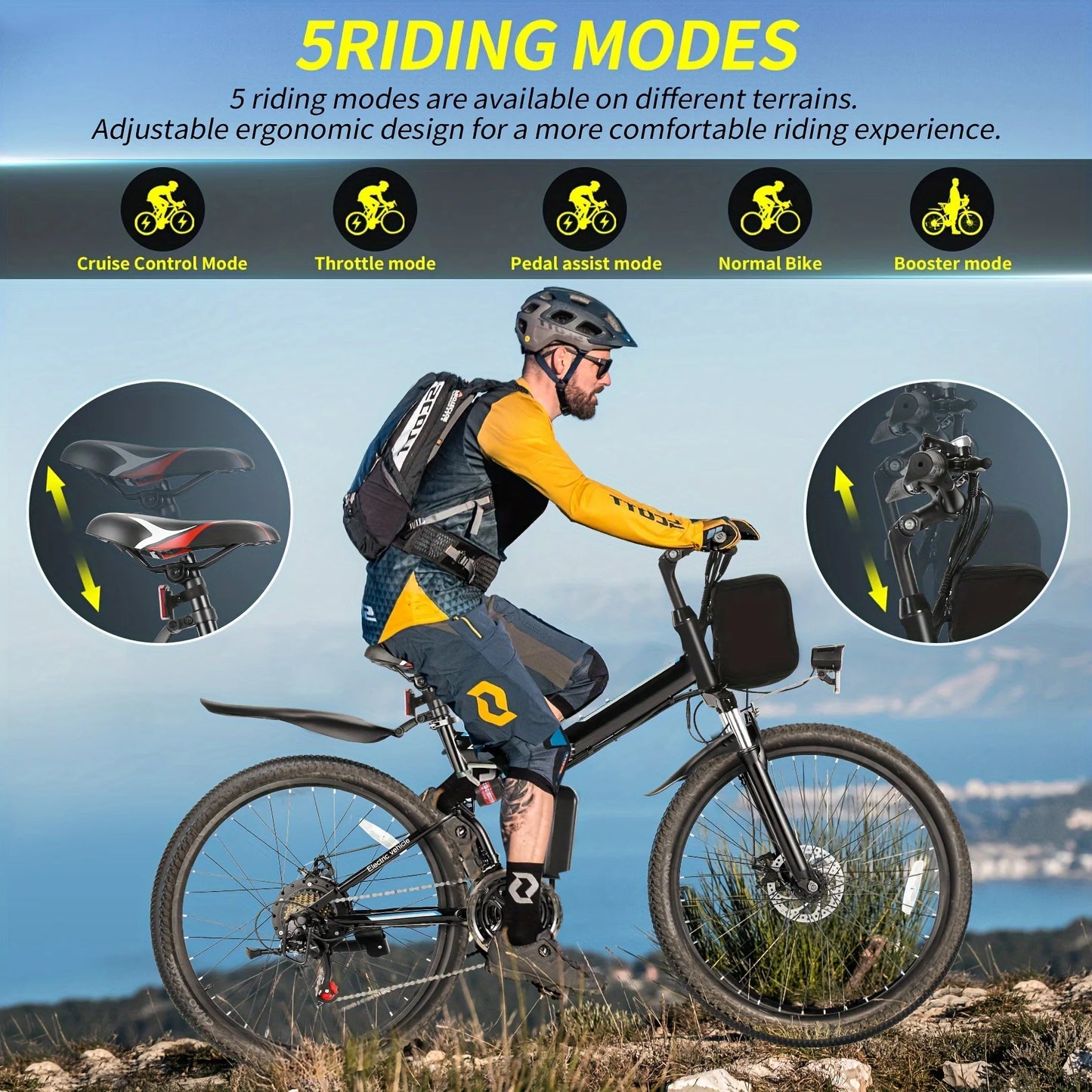 26" Folding Electric Bike, 20MPH, 50Miles Range, Cruise Control