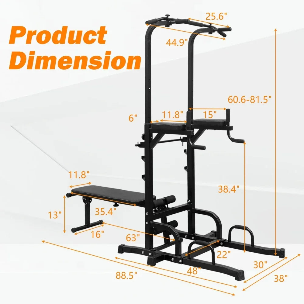 Dip Station with Bench Pull Up Bar Stand Adjustable Height