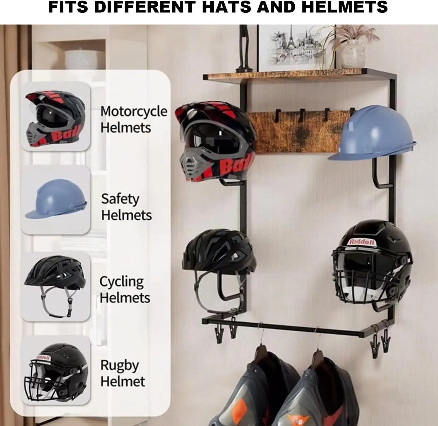 Motorcycle Helmet Holder Wall Mounted Stand