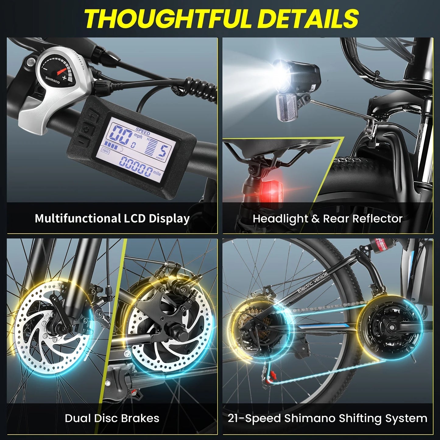 26" Folding Electric Bike, 20MPH, 50Miles Range, Cruise Control