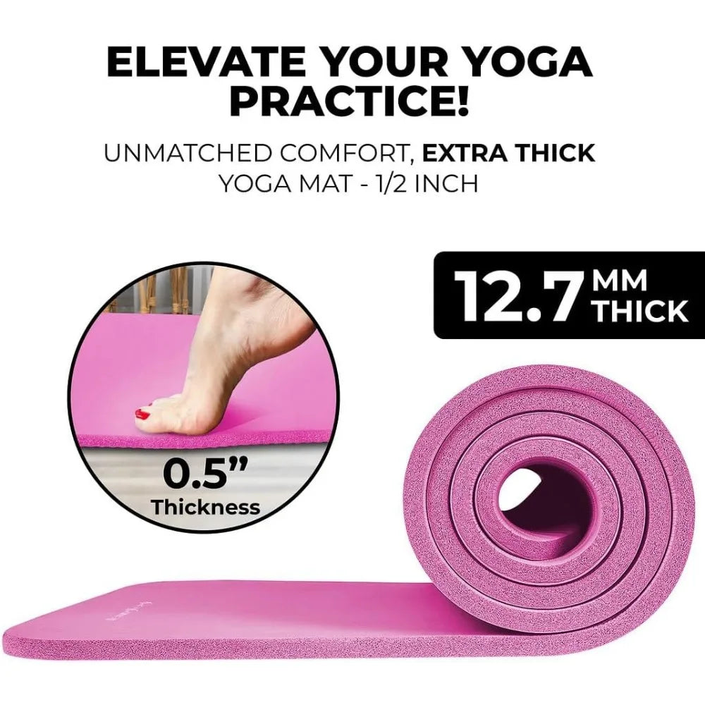 1/2 Inch Thick Non Slip Mat with Yoga Foam Blocks