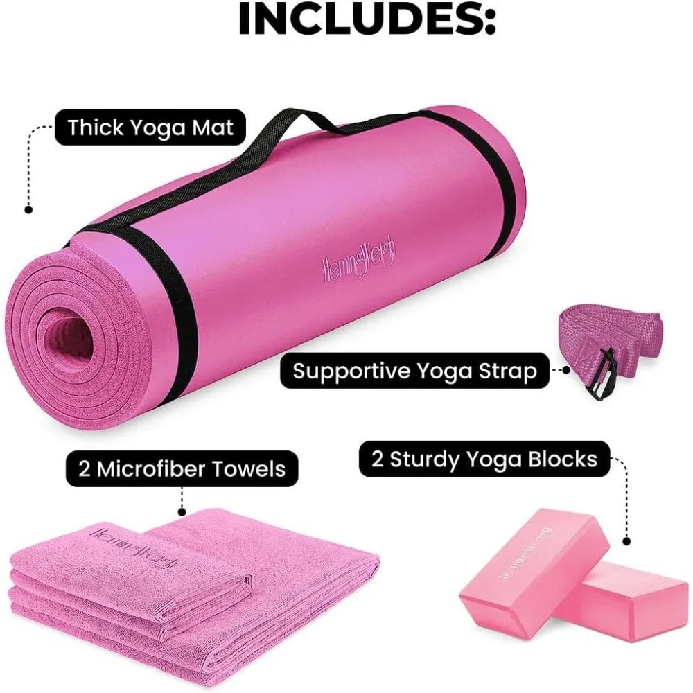 1/2 Inch Thick Non Slip Mat with Yoga Foam Blocks