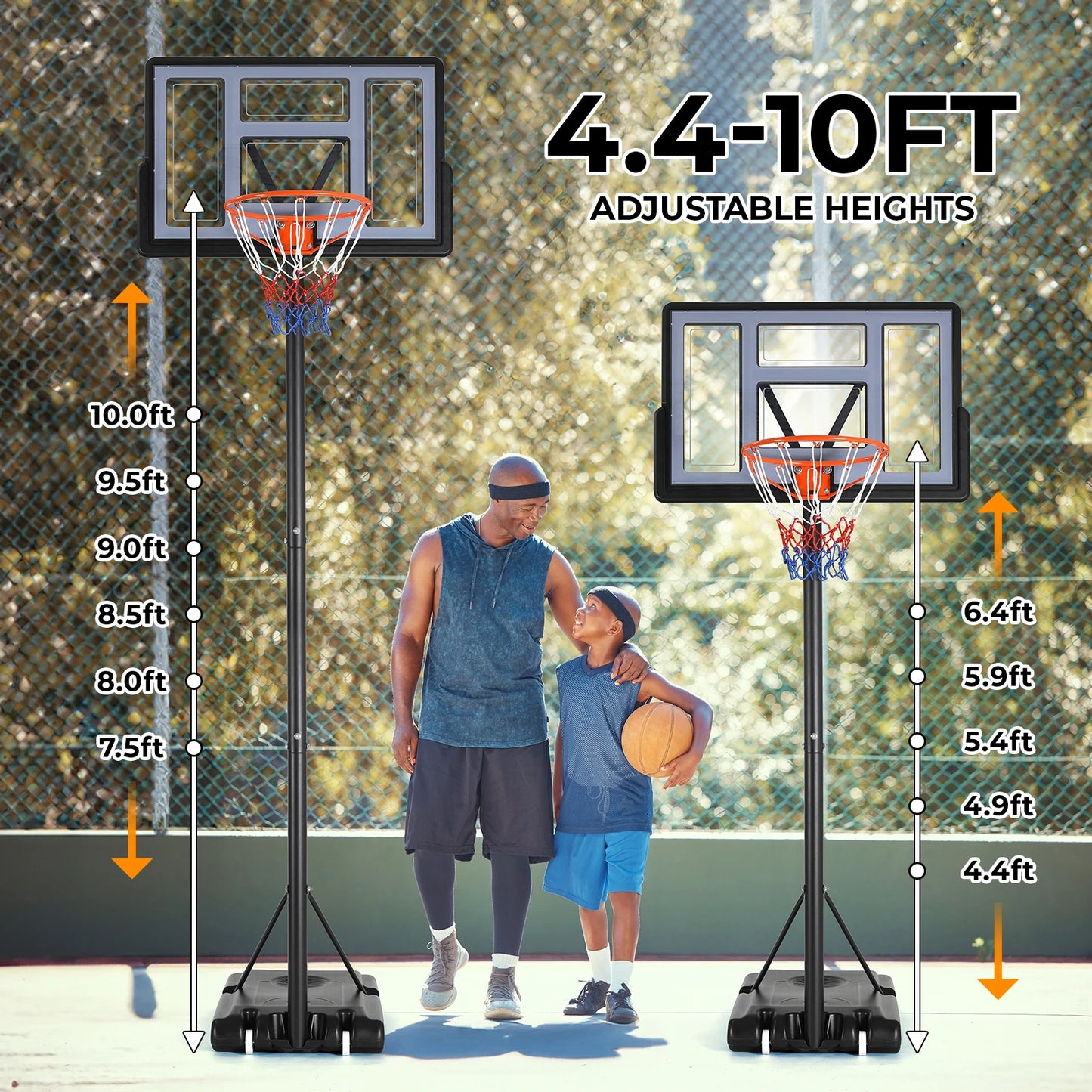 Basketball Hoop Outdoor, 4.4-10ft Adjustable Height