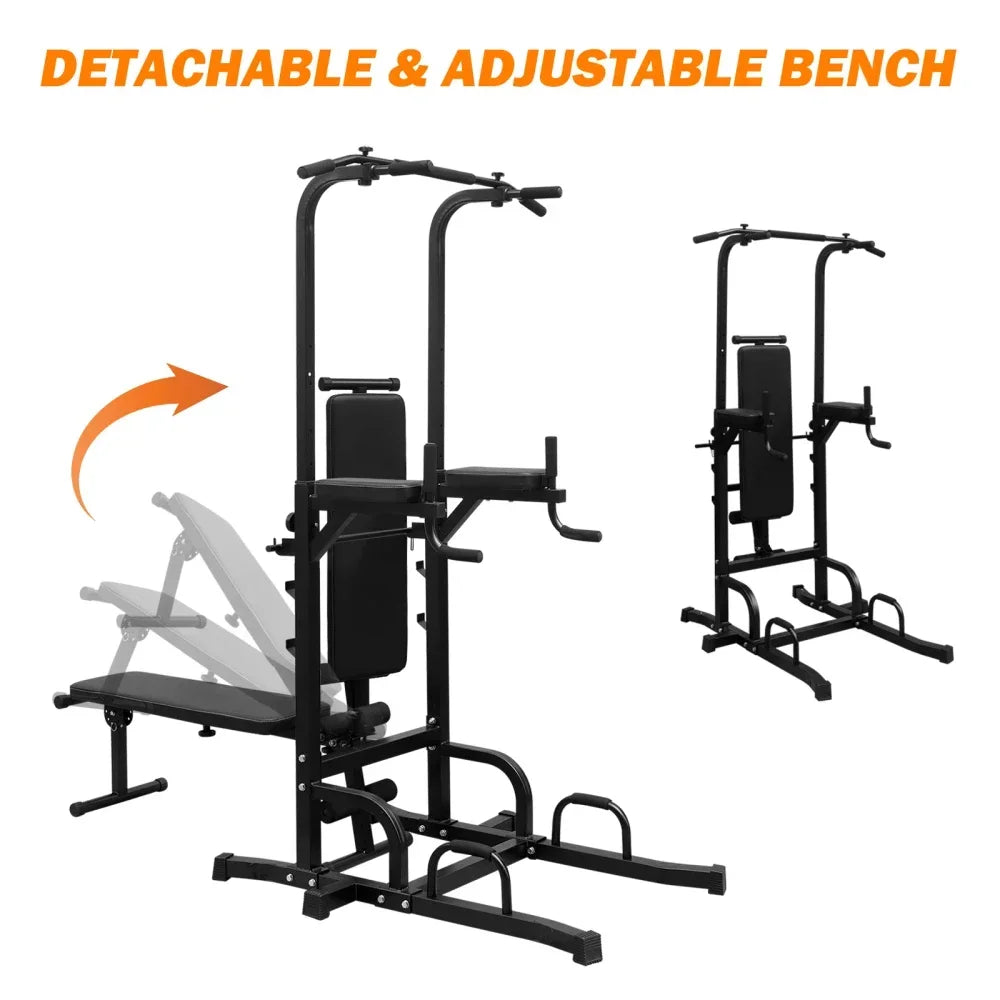 Dip Station with Bench Pull Up Bar Stand Adjustable Height