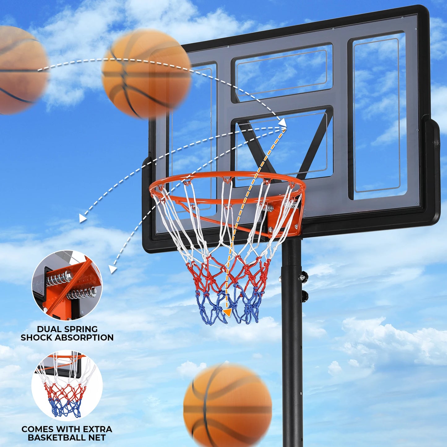 Basketball Hoop Outdoor, 4.4-10ft Adjustable Height