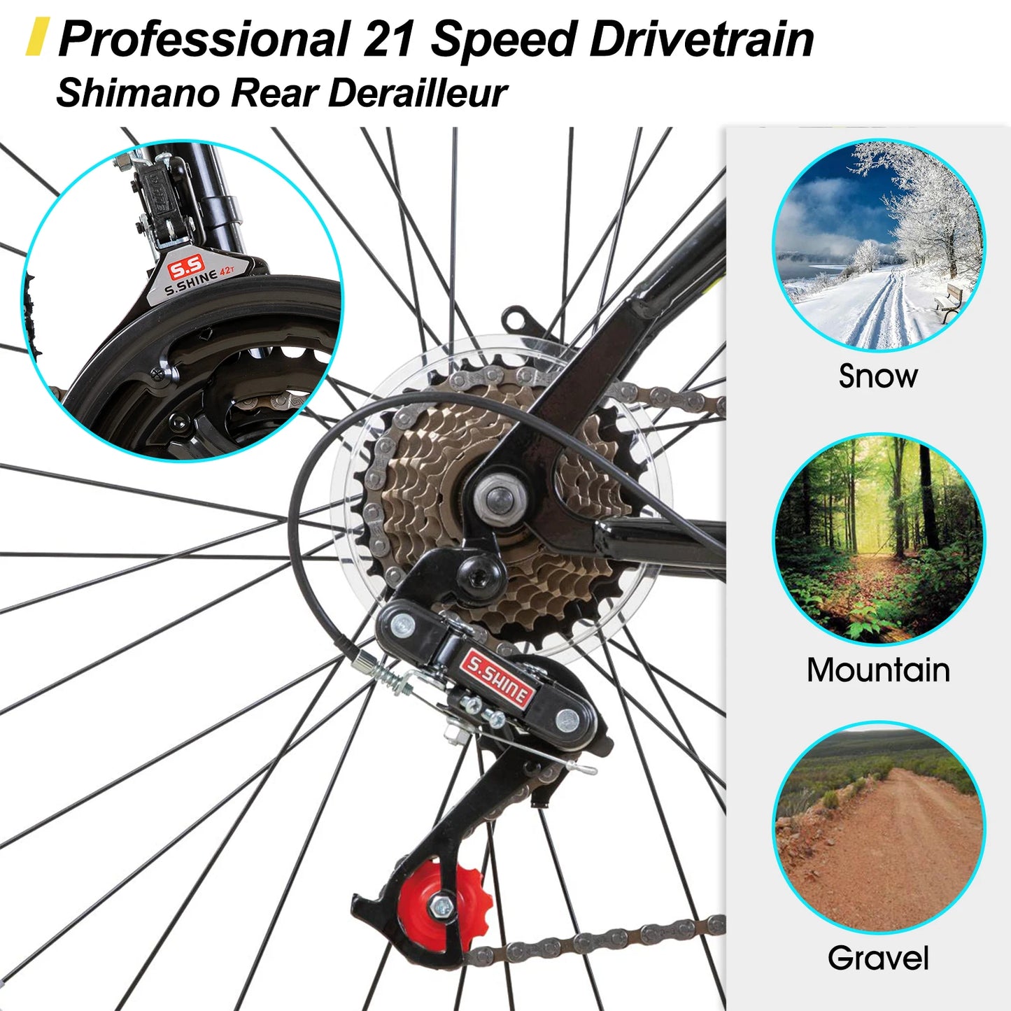 24 26 inch Mountain Bike with 21 Speeds for Adults