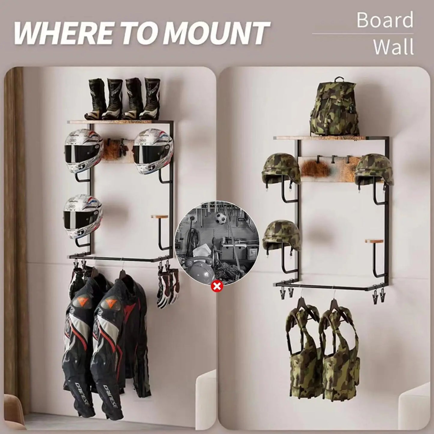 Motorcycle Helmet Holder Wall Mounted Stand
