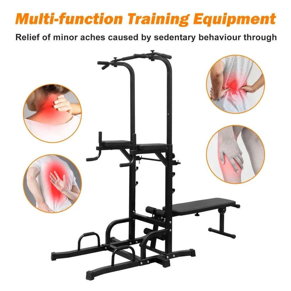 Dip Station with Bench Pull Up Bar Stand Adjustable Height