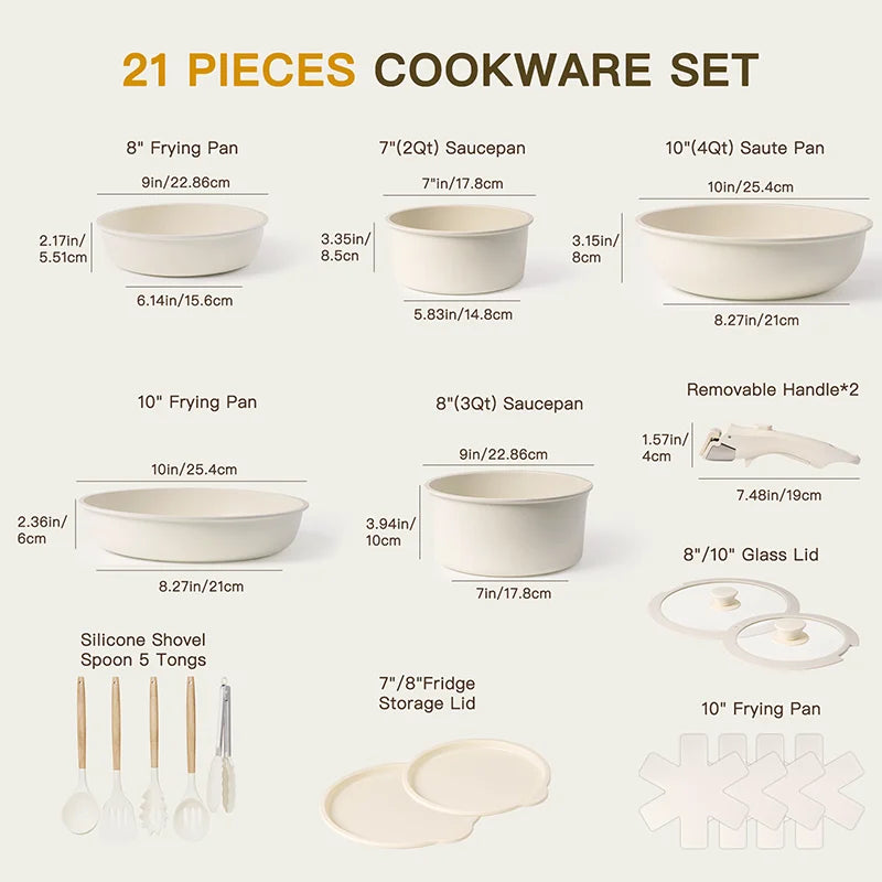 21 Piece Pots and Pans Set Non-Stick, Ceramic Cookware