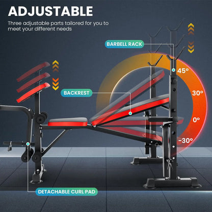 6 in 1 660lbs Weight Bench Set with Squat Rack