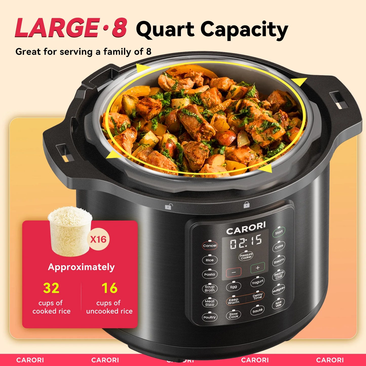 Electric 8Qt, Stainless Steel Pressure Cooker