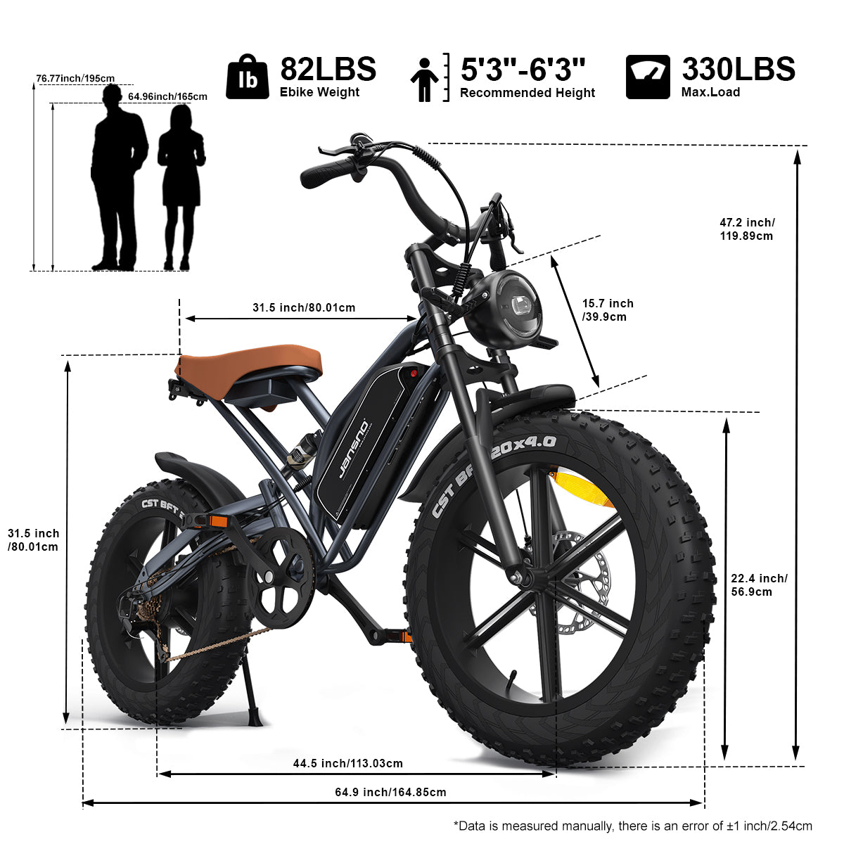 20" Fat Tires Electric Bikes 750W Motor 48V 14Ah Battery