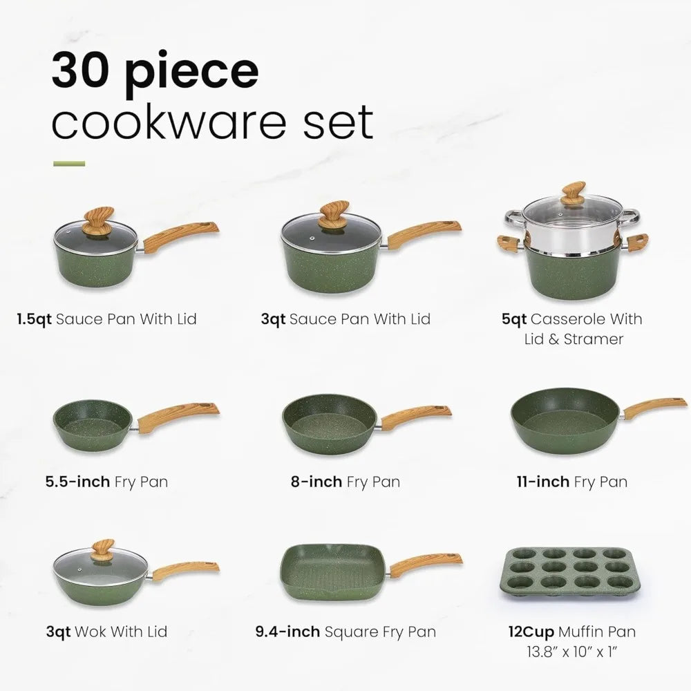 30 Piece Cookware Set Nonstick Pots and Pans