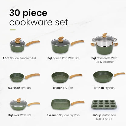 30 Piece Cookware Set Nonstick Pots and Pans
