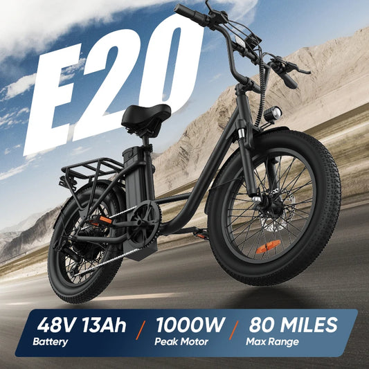 20MPH, 20''X3" Fat Tire, 7-Speed E-Bike with Dual Disc Brake