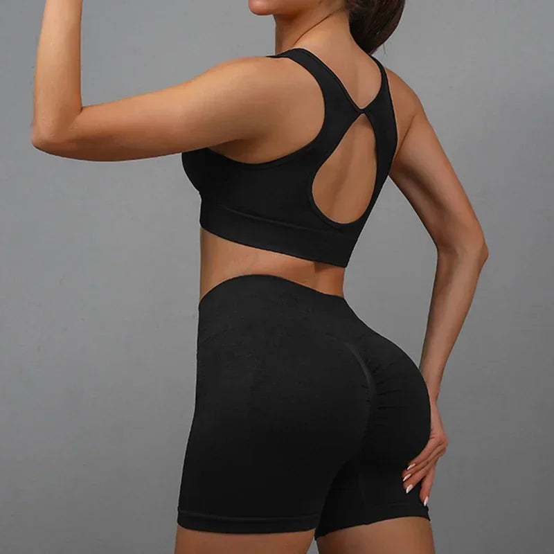 2 Pcs Yoga Set Women Hollow Back Sports Bra+Hip