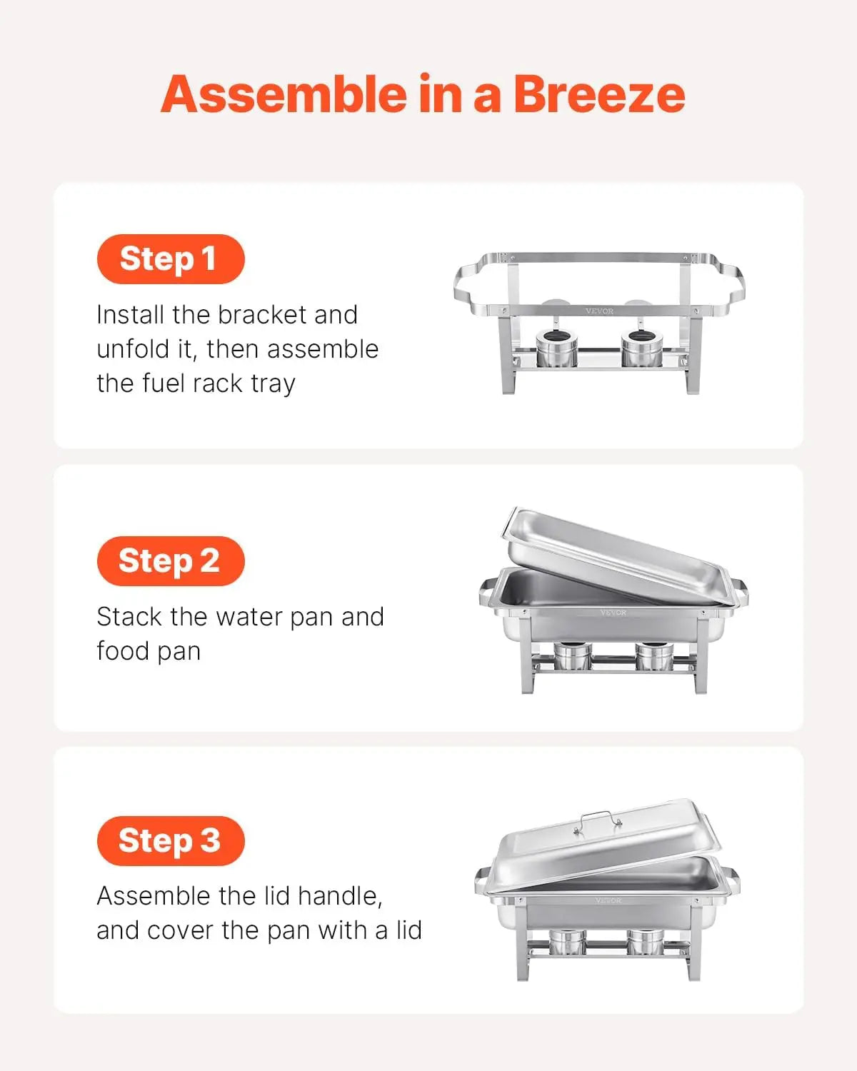 Stainless Steel Chafer with 4 Full Size Pans, with Lid