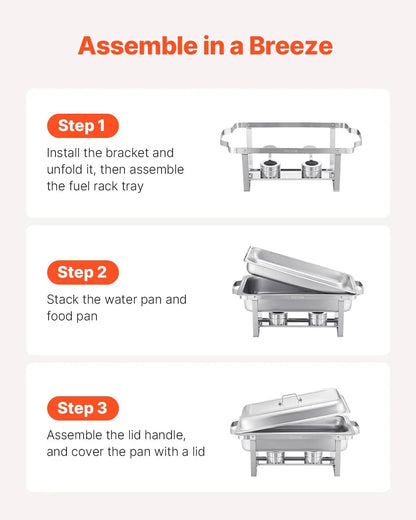 Stainless Steel Chafer with 4 Full Size Pans, with Lid