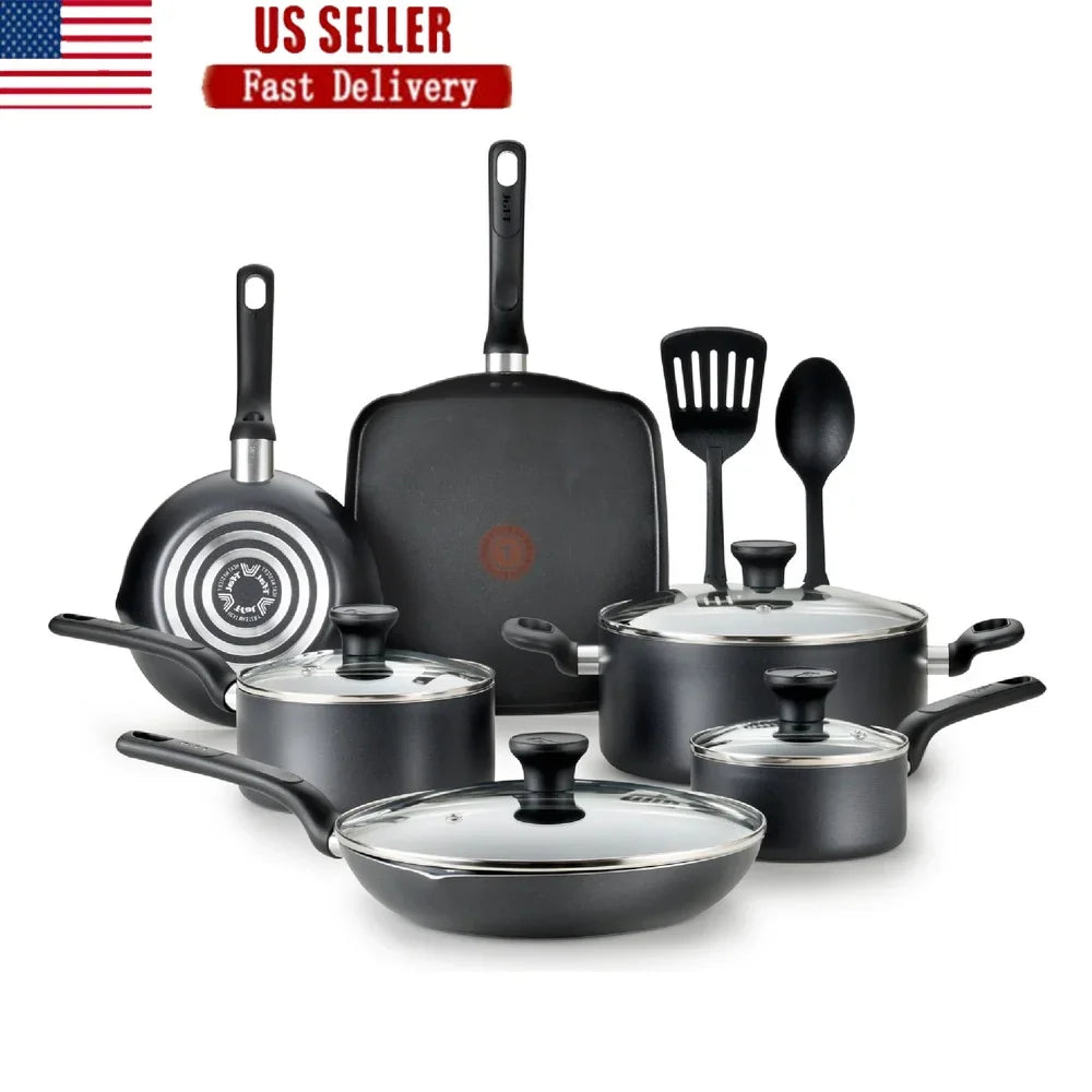12-Piece Non-Stick Cookware Set, Pots Pans with Glass Lids