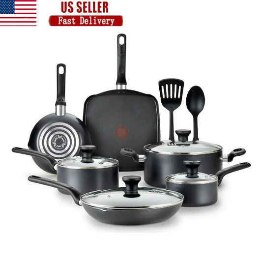 12-Piece Non-Stick Cookware Set, Pots Pans with Glass Lids