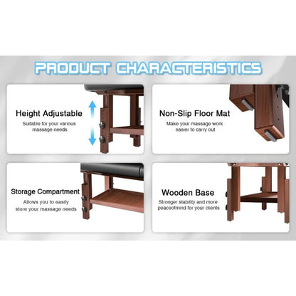Stationary Massage Table with 4'' Thick Memory Foam