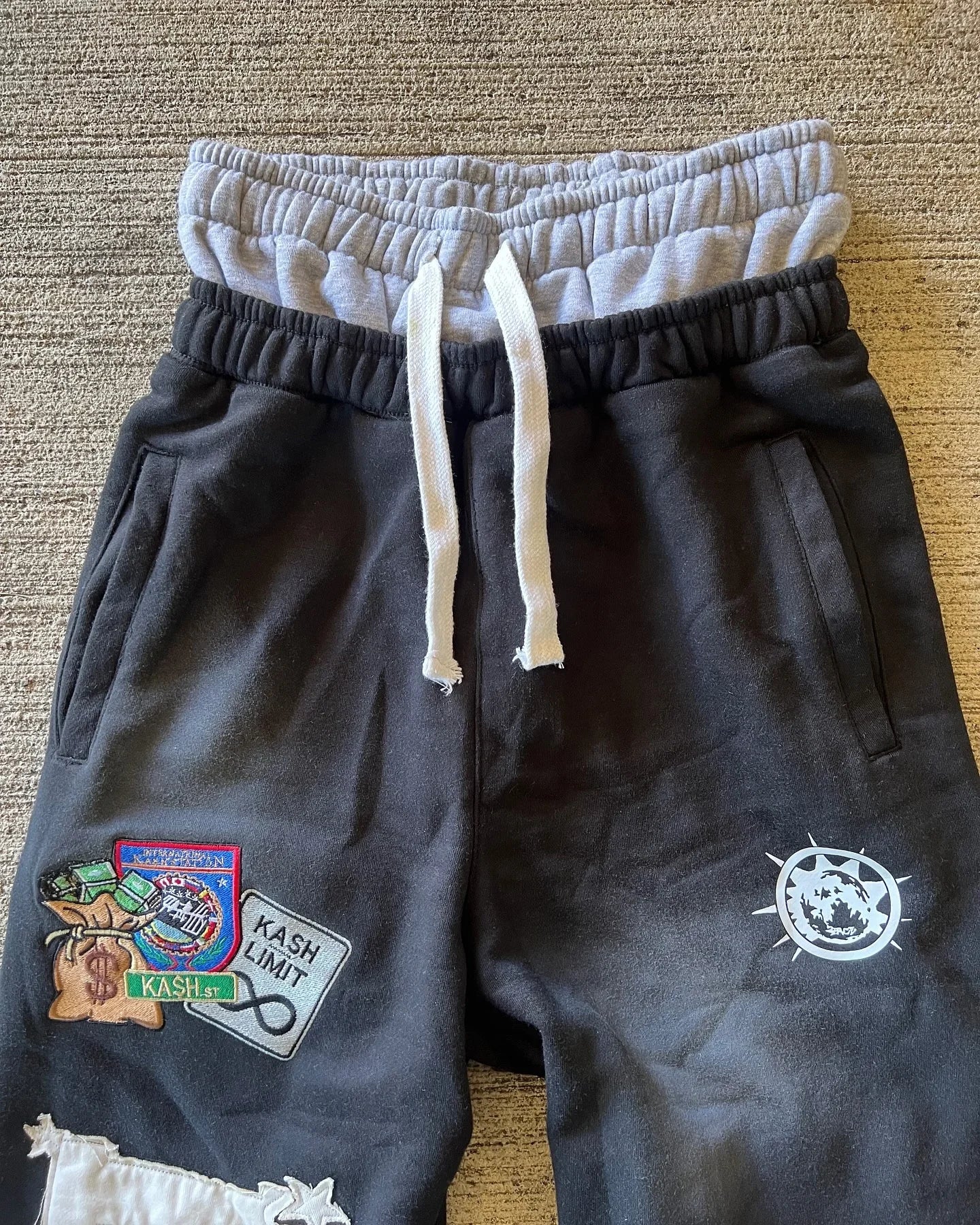 Letter Patch Retro Double Layer Design Baggy  Waist Jogging Pants