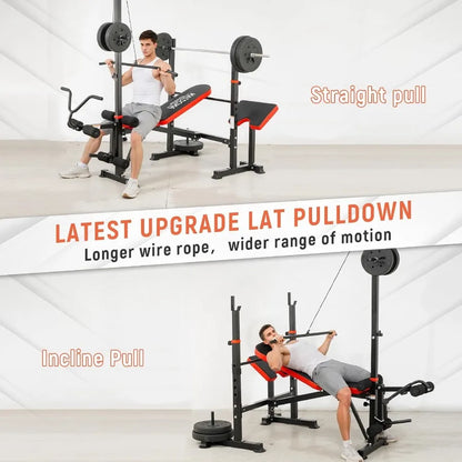Adjustable Weight Bench with Lat Pulldown and Leg Extension