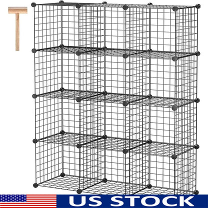 12-Cube Modular Shelving Metal Grid Storage Bins Durable