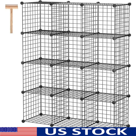 12-Cube Modular Shelving Metal Grid Storage Bins Durable