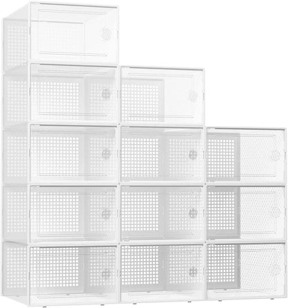 Shoe Storage Boxes Organizers Clear Plastic Stackable 12 Pack,Sneaker