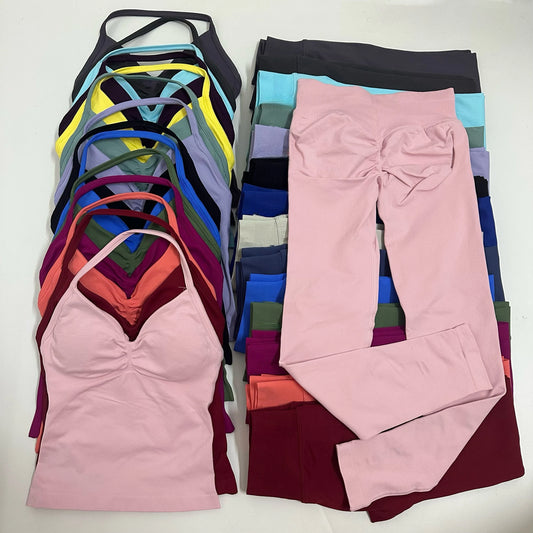 Women Backless Tank Tops High Waist Scrunch Gym Suit