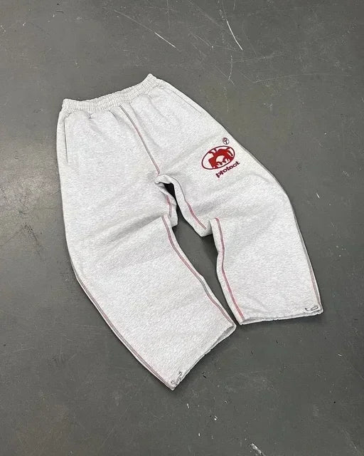 Letter Patch Retro Double Layer Design Baggy  Waist Jogging Pants