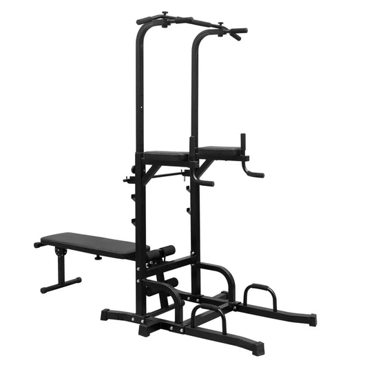 Dip Station with Bench Pull Up Bar Stand Adjustable Height