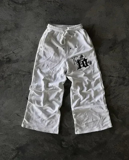 Letter Patch Retro Double Layer Design Baggy  Waist Jogging Pants