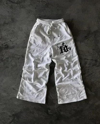 Letter Patch Retro Double Layer Design Baggy  Waist Jogging Pants