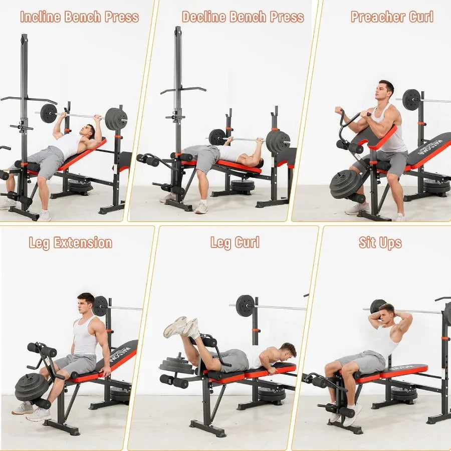 Adjustable Weight Bench with Lat Pulldown and Leg Extension
