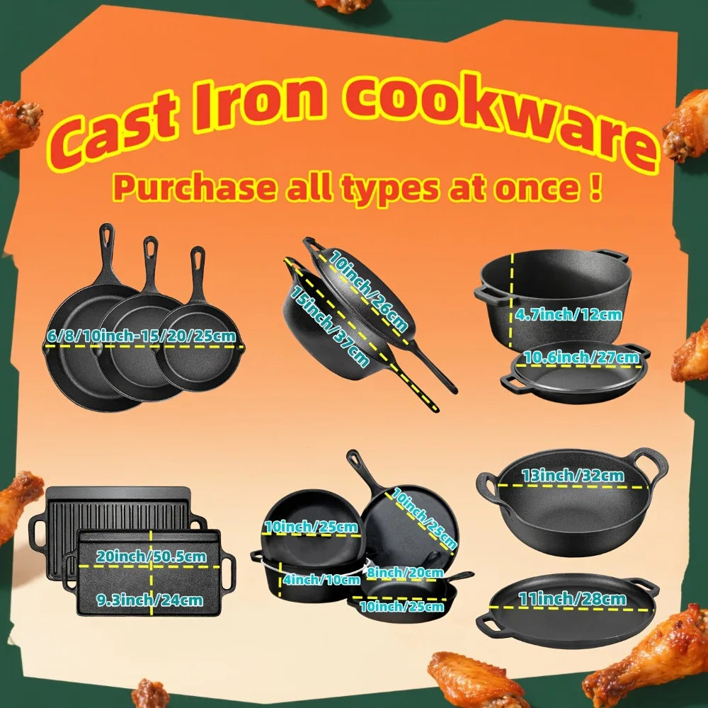3PCS Cast Iron Skillet Set (6/8/10 Inch)  Pre-Seasoned