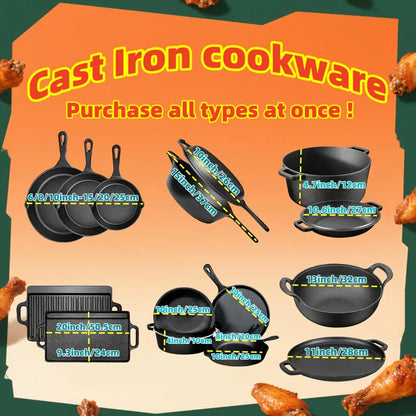 3PCS Cast Iron Skillet Set (6/8/10 Inch)  Pre-Seasoned