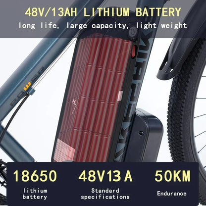 Detachable 13Ah Battery Electric Bike 60 Mile Range Dual Disc Brake Alloy