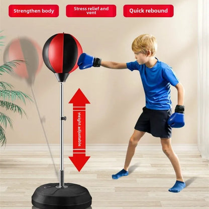 Adjustable children's boxing training set with 360° bounce punch ball