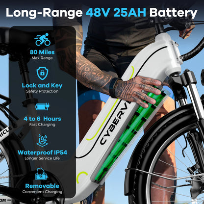 26" Electric E Bike with 7-Speed,1000 Peak
