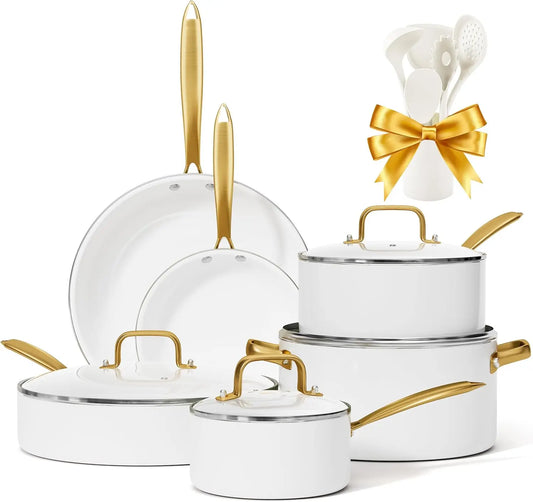Non Stick - Ceramic Cookware Set with Cooking Utensils