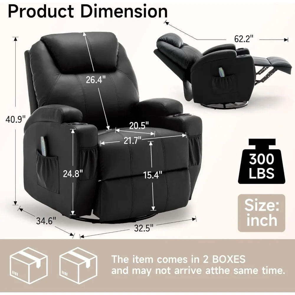 Recliner Rocking Chair with Massage and Heat, 360°